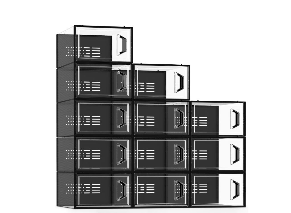 SEE SPRING Shoe Storage Box Fit Size 13 Clear Plastic Stackable Shoe Organizer for Closet 12 Pack XX-Large